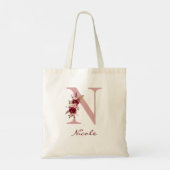 Blush Pink Burgundy Letter N Floral Tragetasche (Rückseite)