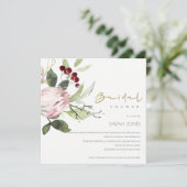 BLUSH PINK BURGUNDY PEONDY FLORAL BRAUTPARTY EINLADUNG (Stehend Vorderseite)