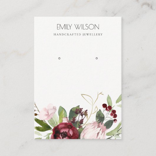 BLUSH PINK BURGUNDY PROTEA FLORAL EARRING ANZEIGE VISITENKARTE (Vorderseite)