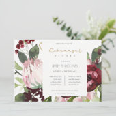 BLUSH PINK BURGUNDY PROTEA PROBE DINNER EINLADUNG (Stehend Vorderseite)