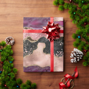 Blush Pink Burgundy Wine Gold Schwarzer Glitzer Geschenkpapier