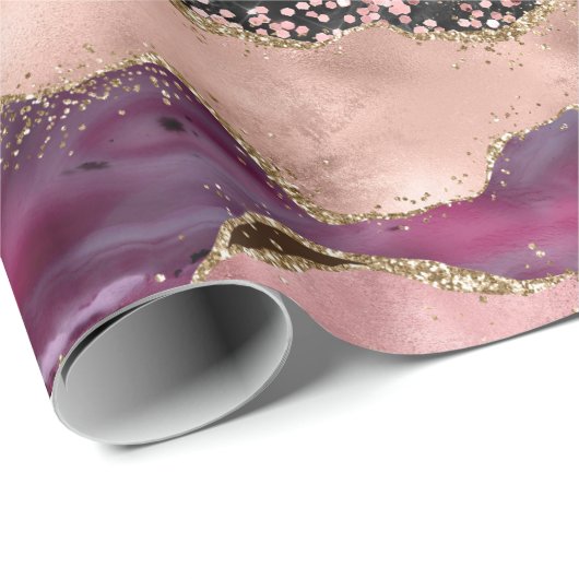 Blush Pink Burgundy Wine Gold Schwarzer Glitzer Geschenkpapier (Rolleneckpunkt)