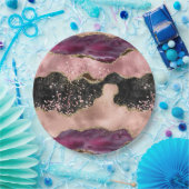 Blush Pink Burgundy Wine Gold Schwarzer Glitzer Pappteller (Party)