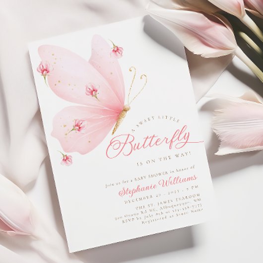 Blush Pink Butterfly Baby Dusche Einladung