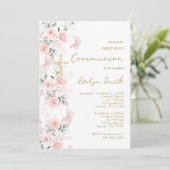 Blush Pink Butterfly First CommunityGirl Einladung (Stehend Vorderseite)