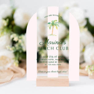 Blush Pink Cabana Stripes Beach Club Acryleinladungen