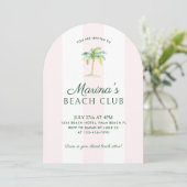 Blush Pink Cabana Stripes Beach Club Einladung (Stehend Vorderseite)