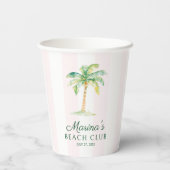 Blush Pink Cabana Stripes Palm Beach Club Birthday Pappbecher (Rückseite)