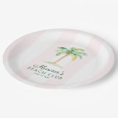 Blush Pink Cabana Stripes Palm Beach Club Birthday Pappteller (Schrägansicht)
