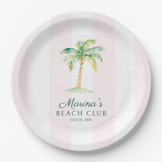 Blush Pink Cabana Stripes Palm Beach Club Birthday Pappteller (Vorderseite)