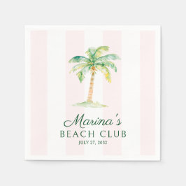 Blush Pink Cabana Stripes Palm Beach Club Birthday Serviette