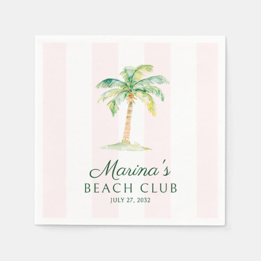 Blush Pink Cabana Stripes Palm Beach Club Birthday Serviette (Vorderseite)