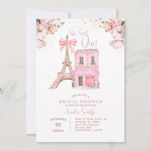 Blush Pink Café Paris Bow Eiffel Brautparty Einladung (Vorderseite)