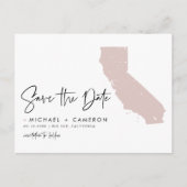 Blush Pink California Map Skript Save the Date Ankündigungspostkarte (Vorderseite)