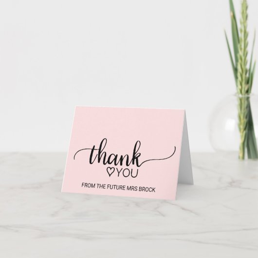 Blush Pink Calligraphy Bridal Shower Thank You Dankeskarte (Vorderseite)