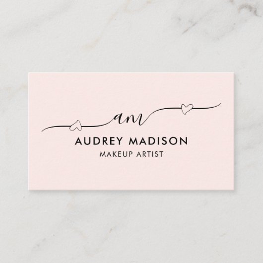 Blush Pink Calligraphy Girly Heart QR Code Visitenkarte (Vorderseite)