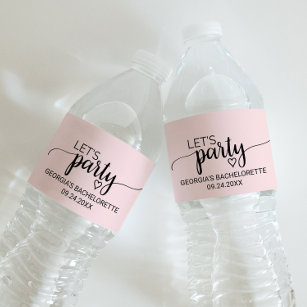 Blush Pink Calligraphy "Let's Party" Bachelorette Wasserflaschenetikett