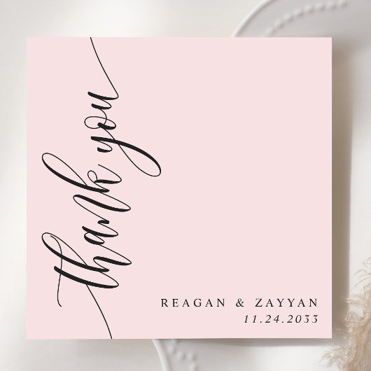 Blush Pink Calligraphy Script Wedding Dankeskarte