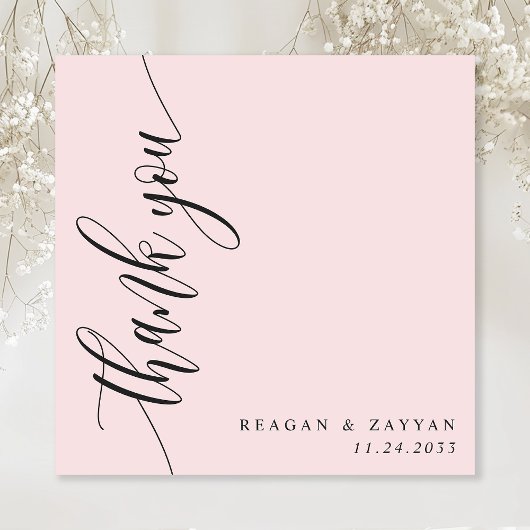 Blush Pink Calligraphy Script Wedding Dankeskarte