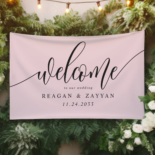 Blush Pink Calligraphy Simple Wedding Willkommen Banner