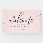 Blush Pink Calligraphy Simple Wedding Willkommen Banner (Horizontal)