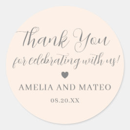 Blush Pink Calligraphy Wedding Danke für Ihre Unte Runder Aufkleber