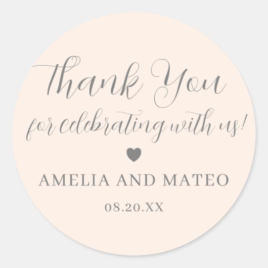 Blush Pink Calligraphy Wedding Danke für Ihre Unte Runder Aufkleber (Vorderseite)
