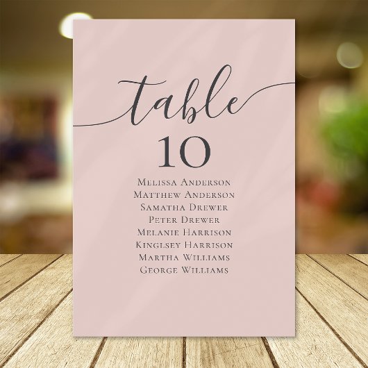 Blush Pink Calligraphy Wedding Table Seating Chart Tischnummer