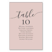 Blush Pink Calligraphy Wedding Table Seating Chart Tischnummer (Rückseite)