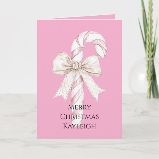 Blush Pink Candy Cane Weihnachten Karte (Vorderseite)
