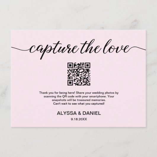 Blush Pink Capture the Liebe QR Code Hochzeitskode Begleitkarte (Vorderseite)