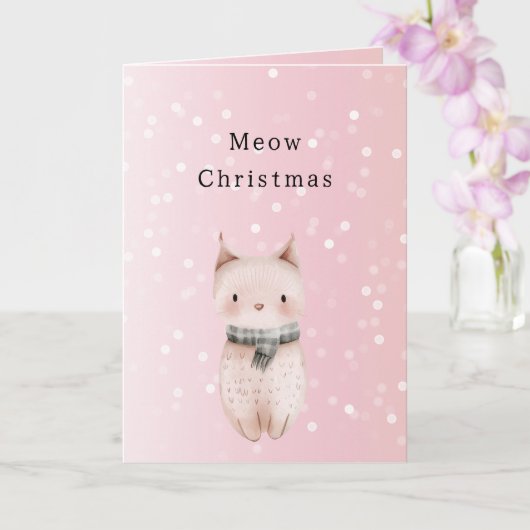 Blush Pink Cat Confetti Dots Christmas Karte (Orchidee)