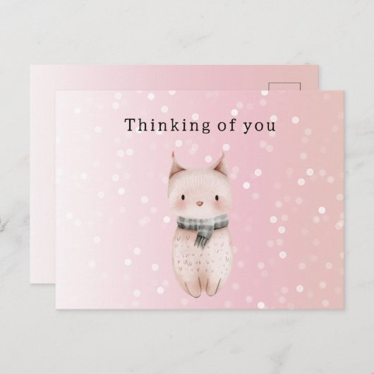 Blush Pink Cat Confetti Dots Thinking of you Postkarte (Vorne/Hinten)