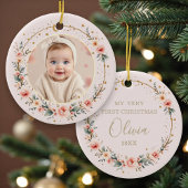 Blush Pink Celestial Baby First Christmas Photo Keramik Ornament