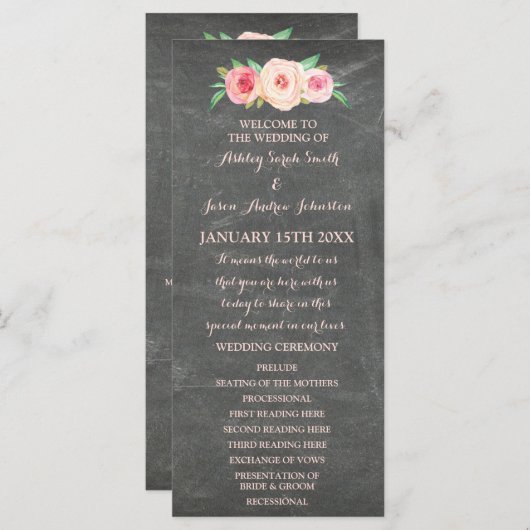 Blush Pink Chalkboard Floral Wedding Programm (Vorne/Hinten)