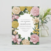 Blush Pink, Champagne & Gold Floral Wedding Einladung (Stehend Vorderseite)