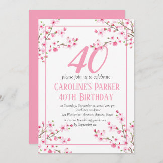 Blush Pink Cherry Blossom 40. Geburtstag Bloral Einladung