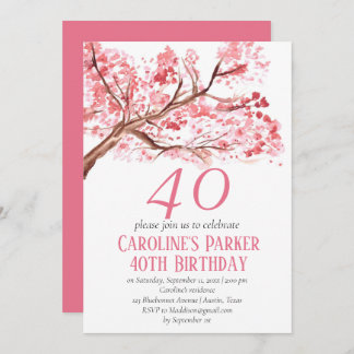 Blush Pink Cherry Blossom 40. Geburtstag Bloral Einladung