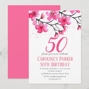 Blush Pink Cherry Blossom 50. Geburtstag Bloral Einladung