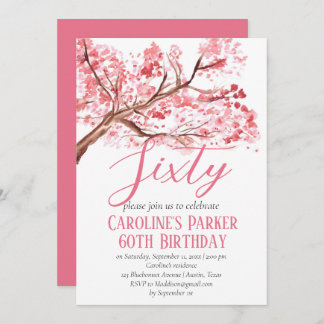 Blush Pink Cherry Blossom 60. Geburtstag Bloral Einladung
