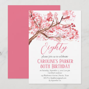 Blush Pink Cherry Blossom 80. Geburtstag Bloral Einladung
