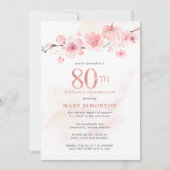 Blush Pink Cherry Blossom 80. Geburtstag Einladung (Vorderseite)