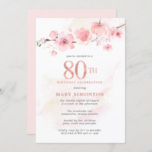 Blush Pink Cherry Blossom 80. Geburtstag Einladung