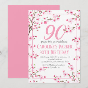 Blush Pink Cherry Blossom 90. Geburtstag Bloral Einladung