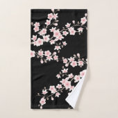 BLUSH Pink Cherry Blossom Black Badhandtuch Set (Handtuch)