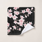 BLUSH Pink Cherry Blossom Black Badhandtuch Set (Waschlappen)
