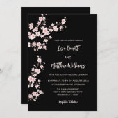  Blush Pink Cherry Blossom Black Einladung (Vorne/Hinten)