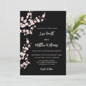 Blush Pink Cherry Blossom Black Einladung (Stehend Vorderseite)