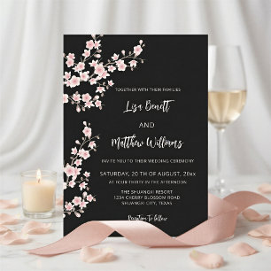 Blush Pink Cherry Blossom Black Einladung