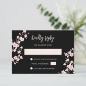 Blush Pink Cherry Blossom Black RSVP Karte (Stehend Vorderseite)